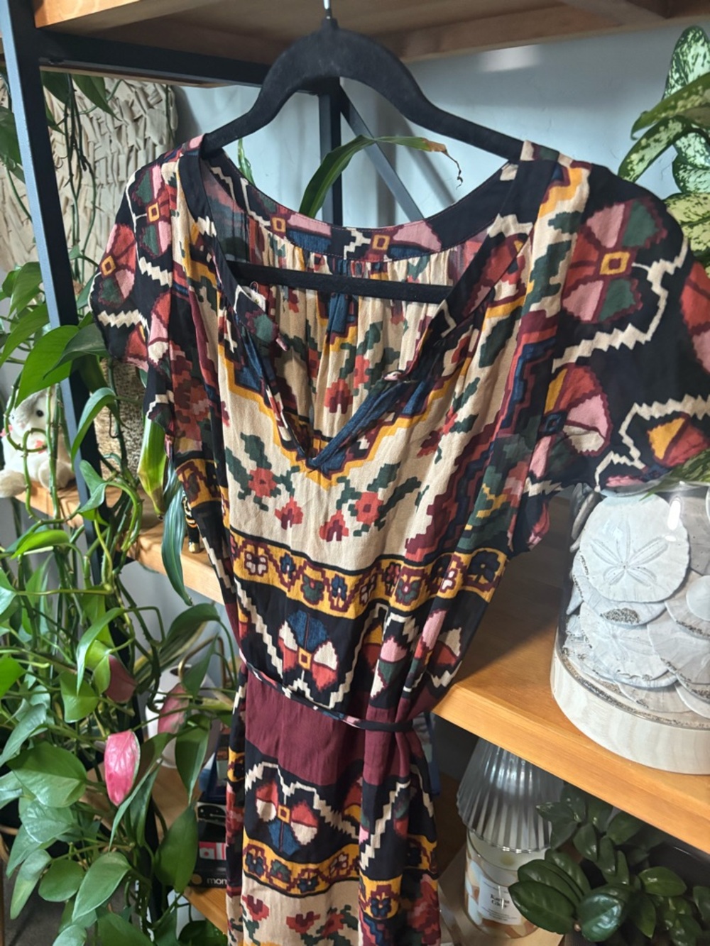 Anthropologie Akemi + Kin Chiffon Flowy Ikat Tribal Roses Dress | Small - Picture 5 of 5